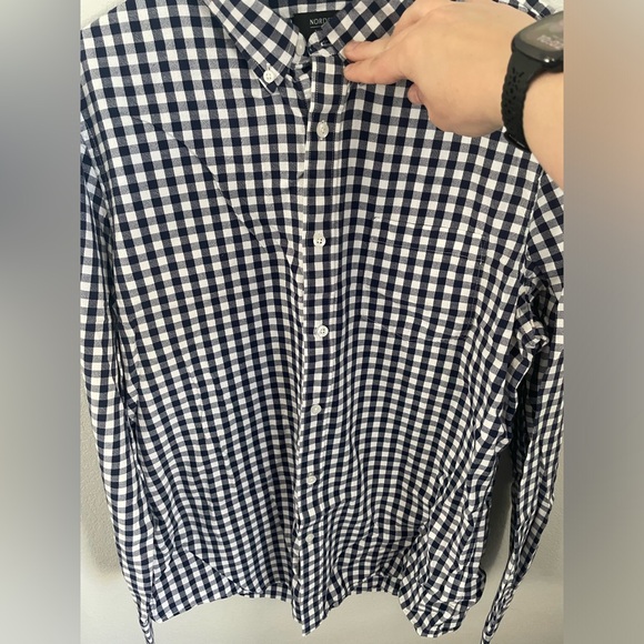 Blue Checkered Trim Fit Men's Long Sleeve Casual Button Down Nordstrom Neck 17 - Picture 4 of 12